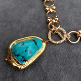 Y.YING Chain Chokers Necklace Turquoise Pendant Gems Jewelry