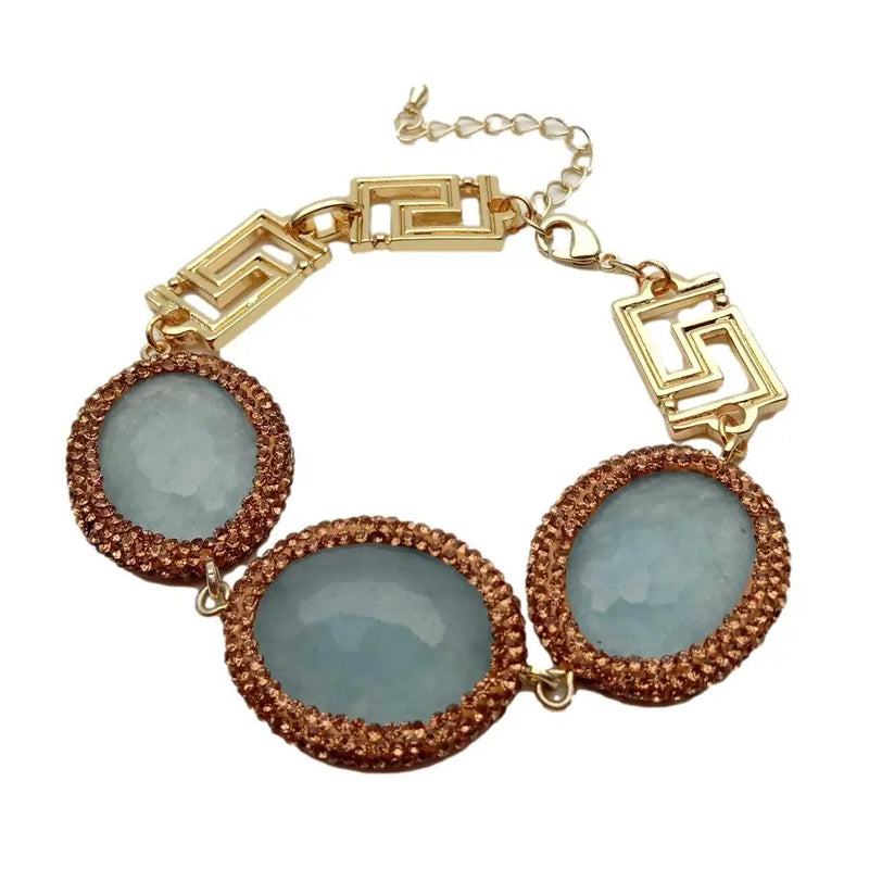 Y.YING Gray Jade Rhinestone Pave Chain Beads Bracelet