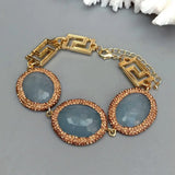 Y.YING Gray Jade Rhinestone Pave Chain Beads Bracelet
