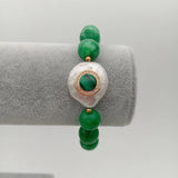 Green Jade Cultured Coin Pearl Cz Pave Malachite Bracelet