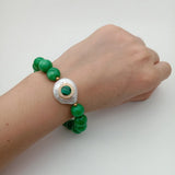Green Jade Cultured Coin Pearl Cz Pave Malachite Bracelet