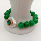 Green Jade Cultured Coin Pearl Cz Pave Malachite Bracelet