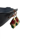 Y.YING Green Red Agate Yellow Plated Olivary Shape Dangle Earrings