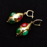 Y.YING Green Red Agate Yellow Plated Olivary Shape Dangle Earrings