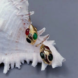 Y.YING Green Red Agate Yellow Plated Olivary Shape Dangle Earrings