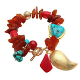 Y.YING Amber Turquoise Coral Bracelet 8'
