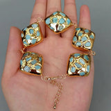 Natural Larimar Plated Edge Beaded Bracelet
