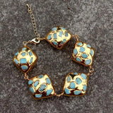 Natural Larimar Plated Edge Beaded Bracelet