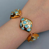 Natural Larimar Plated Edge Beaded Bracelet