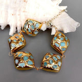 Natural Larimar Plated Edge Beaded Bracelet