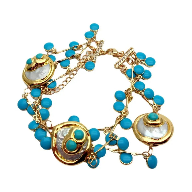 Y.YING Pearl Enamel Charm Chain Bracelet