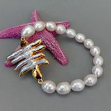Y.YING Natural Cultured Rice Pearl Baroque Pearl Elastic Bracelet