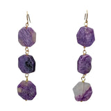 Hexangular Purple Charoite Dangle Hook Earrings