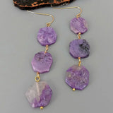 Hexangular Purple Charoite Dangle Hook Earrings