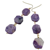 Hexangular Purple Charoite Dangle Hook Earrings