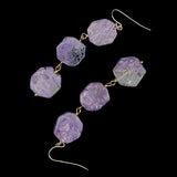 Hexangular Purple Charoite Dangle Hook Earrings