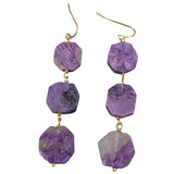 Hexangular Purple Charoite Dangle Hook Earrings
