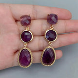 Natural Purple Amethyst Drop Dangle Earrings Wedding Jewelry