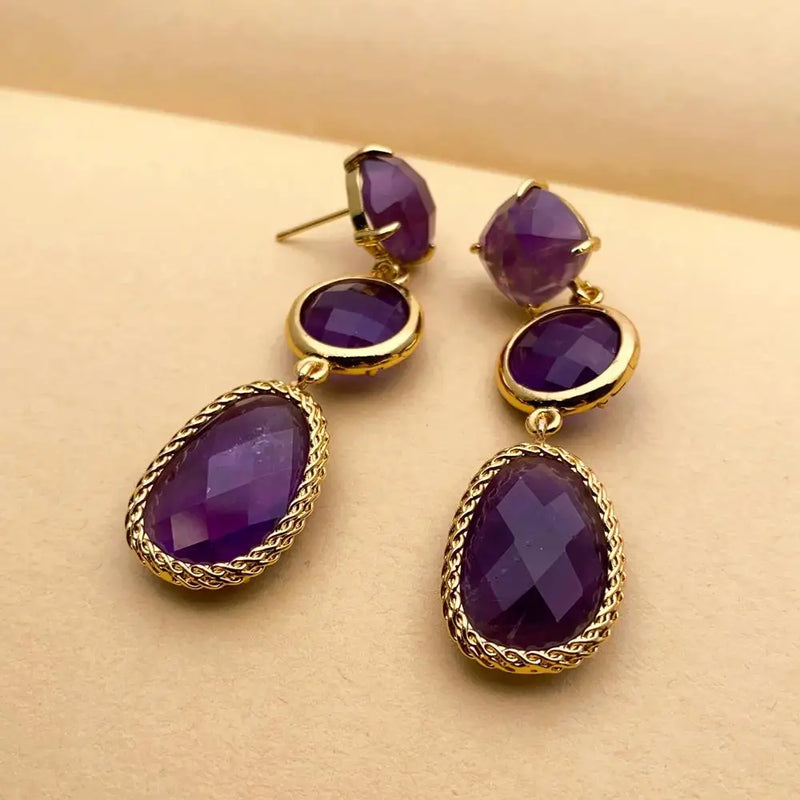 Natural Purple Amethyst Drop Dangle Earrings Wedding Jewelry