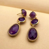 Natural Purple Amethyst Drop Dangle Earrings Wedding Jewelry