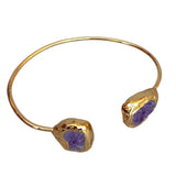 Natural Purple Charoites Plated Bangle Bracelet Adjustable Minimalism