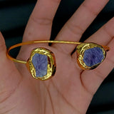 Natural Purple Charoites Plated Bangle Bracelet Adjustable Minimalism
