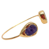 Natural Purple Charoites Plated Bangle Bracelet Adjustable Minimalism