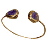 Natural Purple Charoites Plated Bangle Bracelet Adjustable Minimalism