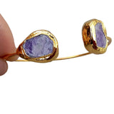 Natural Purple Charoites Plated Bangle Bracelet Adjustable Minimalism