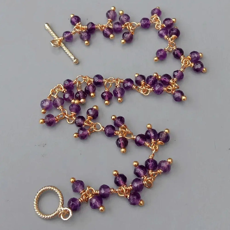 Natural Purple Amethyst Faceted Bracelet Charm Wedding Party Jewelry