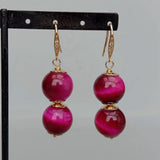 Natural Tiger Eye Drop Earrings Fuchsia Women Earring