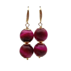 Natural Tiger Eye Drop Earrings Fuchsia Women Earring