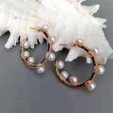 Y.YING Pearl Earrings Crystal Pave Circle Jewelry