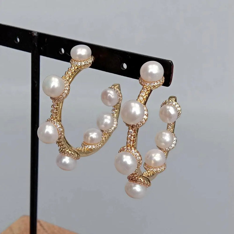 Y.YING Pearl Earrings Crystal Pave Circle Jewelry