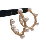 Y.YING Pearl Earrings Crystal Pave Circle Jewelry