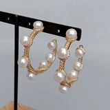 Y.YING Pearl Earrings Crystal Pave Circle Jewelry