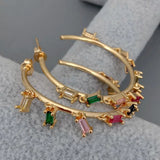 Rainbow Rectangle CZ Charm Earrings Circle Hoop Earrings