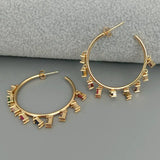 Rainbow Rectangle CZ Charm Earrings Circle Hoop Earrings
