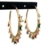 Rainbow Rectangle CZ Charm Earrings Circle Hoop Earrings