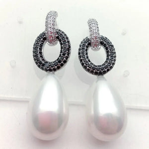 Teardrop Sea Shell Pearl Cz pave Stud Earrings