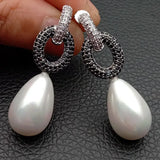 Teardrop Sea Shell Pearl Cz pave Stud Earrings
