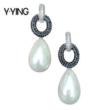Teardrop Sea Shell Pearl Cz pave Stud Earrings