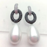 Teardrop Sea Shell Pearl Cz pave Stud Earrings
