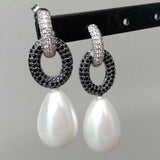 Teardrop Sea Shell Pearl Cz pave Stud Earrings