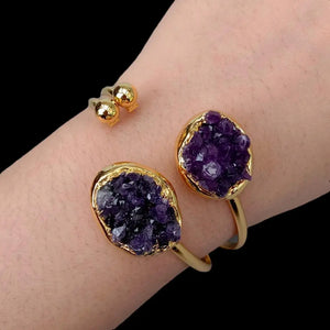 Natural Amethyst Druzy Raw Bangle Bracelet - Women Gift