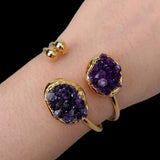 Natural Amethyst Druzy Raw Bangle Bracelet - Women Gift