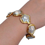 Keshi Pearl CZ Pave Flower Bracelet Adjustable
