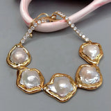 Keshi Pearl CZ Pave Flower Bracelet Adjustable