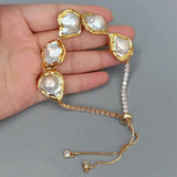 Keshi Pearl CZ Pave Flower Bracelet Adjustable