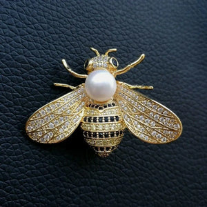 Freshwater Pearl CZ Bee Brooch for Women